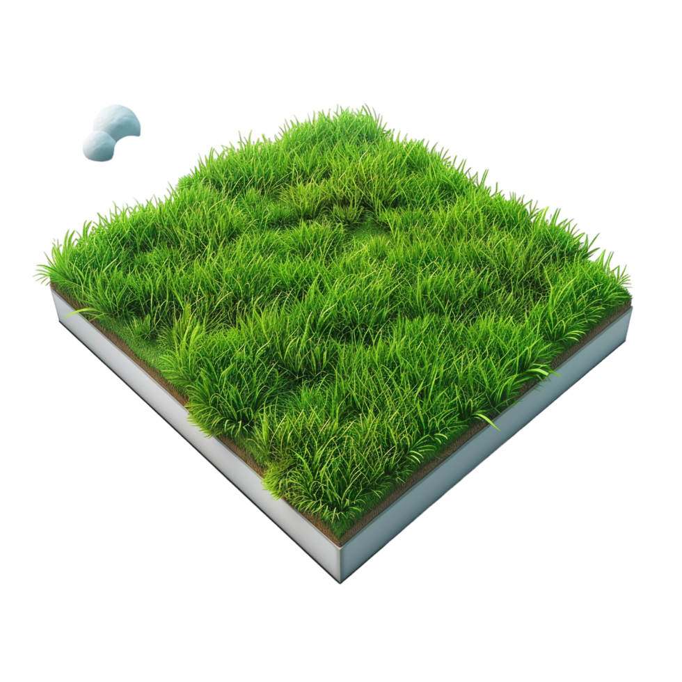 Isometric empty grass field with sky and clouds png