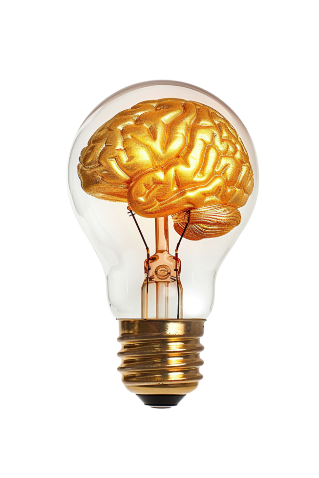 Lightbulb with brain alone against transparent background png