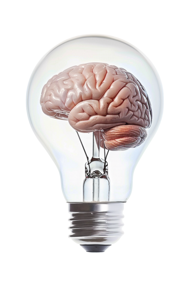 Lightbulb with brain alone against transparent background png