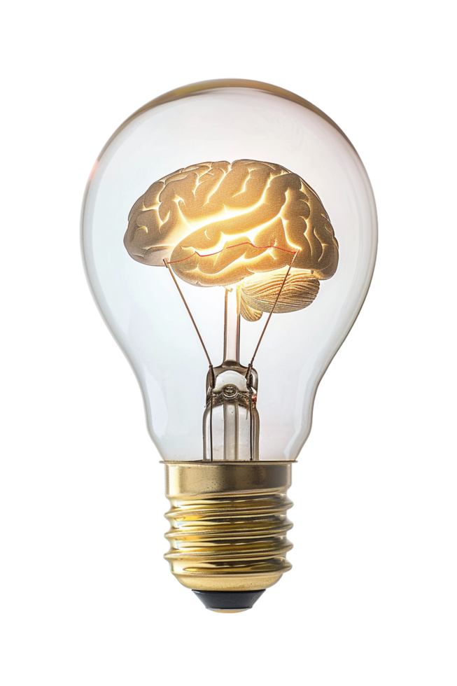 Lightbulb with brain alone against transparent background png