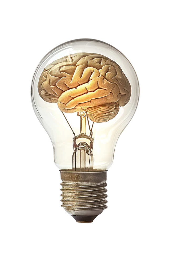 Lightbulb with brain alone against transparent background png