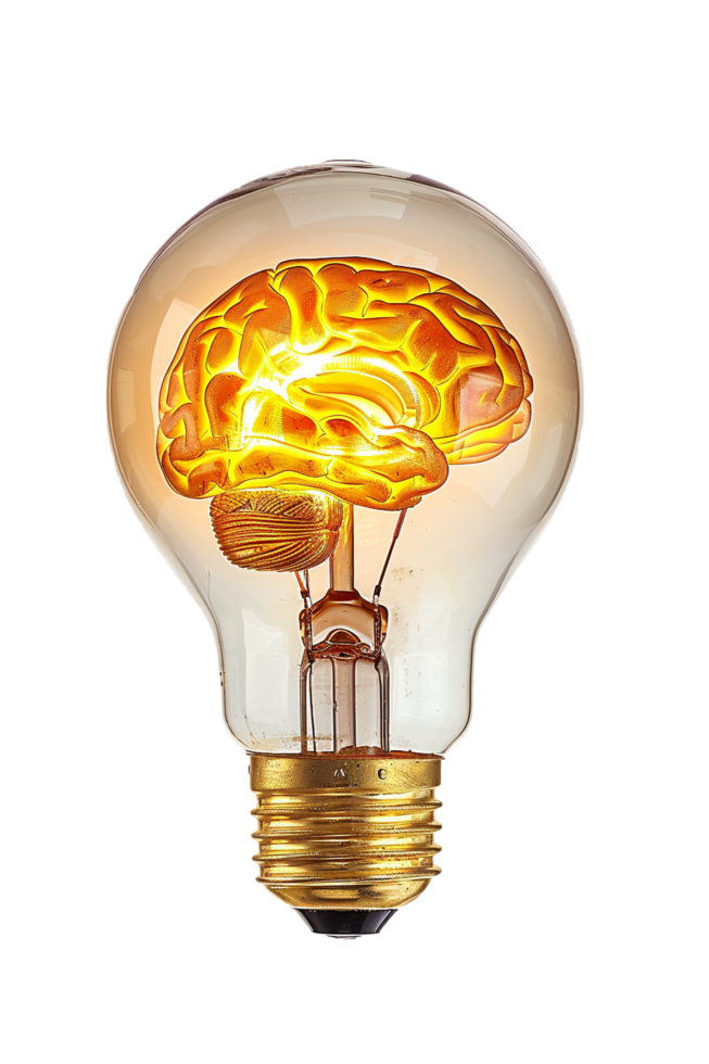 Lightbulb with brain alone against transparent background png