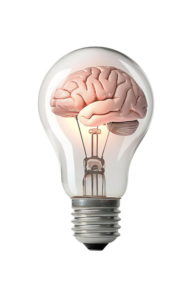 Lightbulb with brain alone against transparent background png