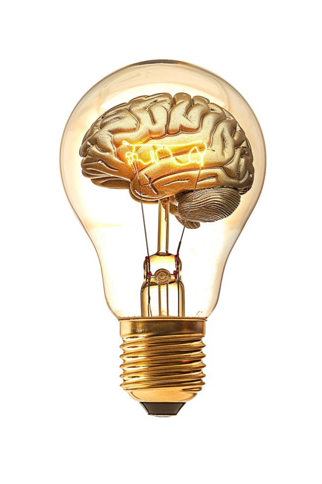 Lightbulb with brain alone against transparent background png