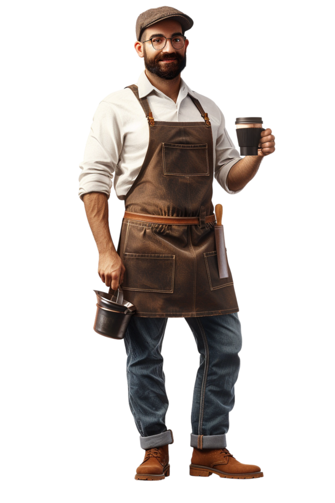 Male Barista Alone on transparent Background png