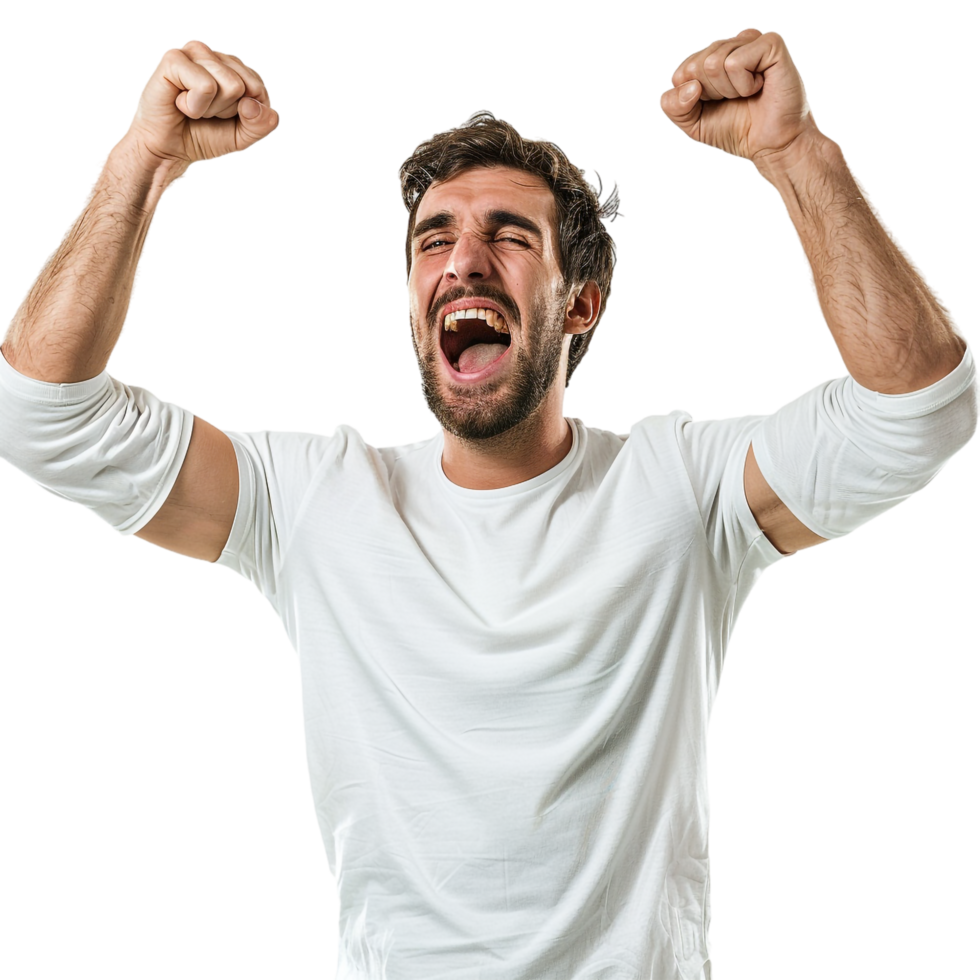 Man cheering isolated on transparent png