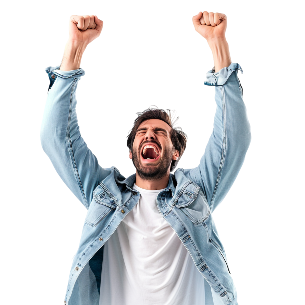Man cheering isolated on transparent png