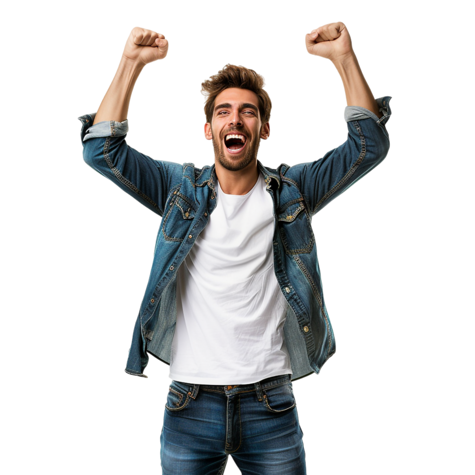 Man cheering isolated on transparent png