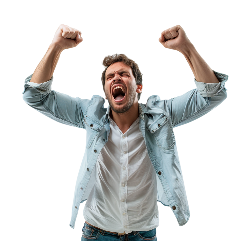 Man cheering isolated on transparent png