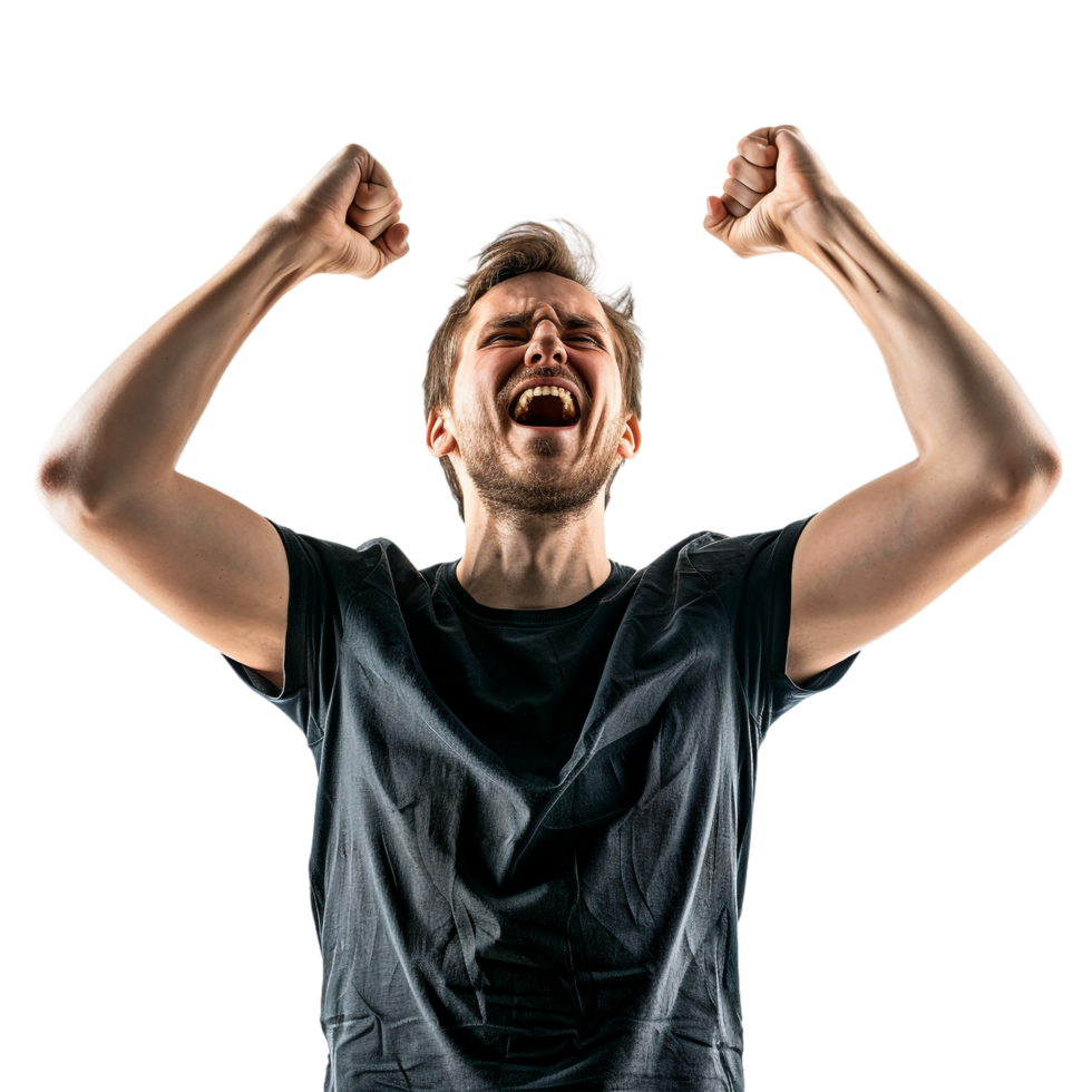 Man cheering isolated on transparent png