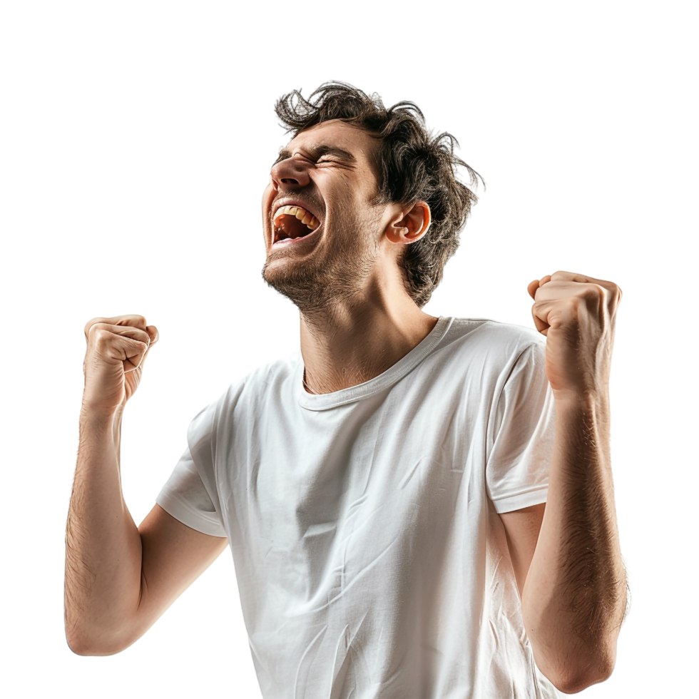 Man cheering isolated on transparent png