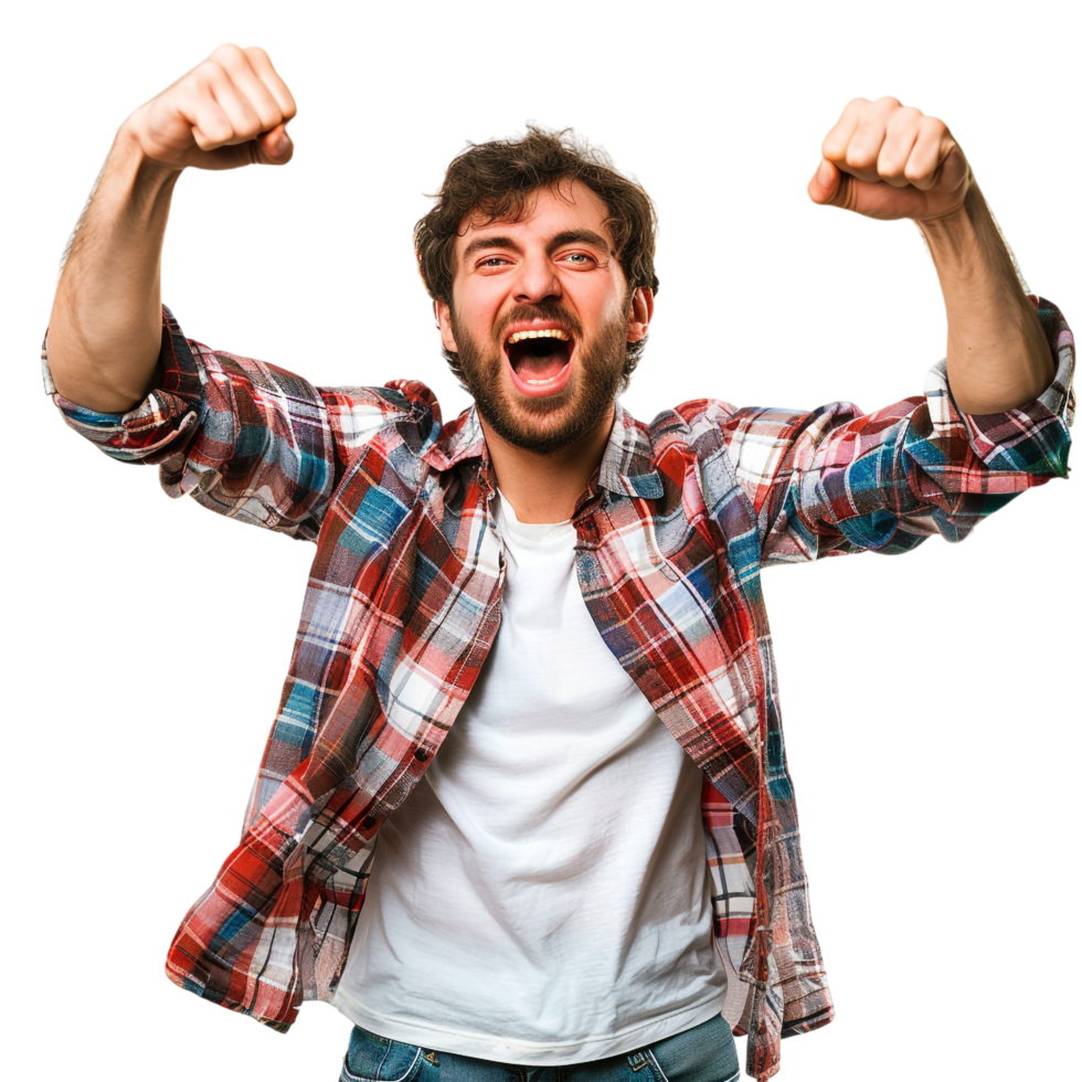 Man cheering isolated on transparent png