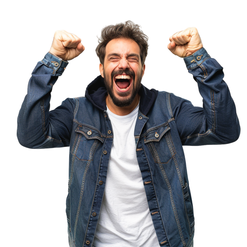 Man cheering isolated on transparent png