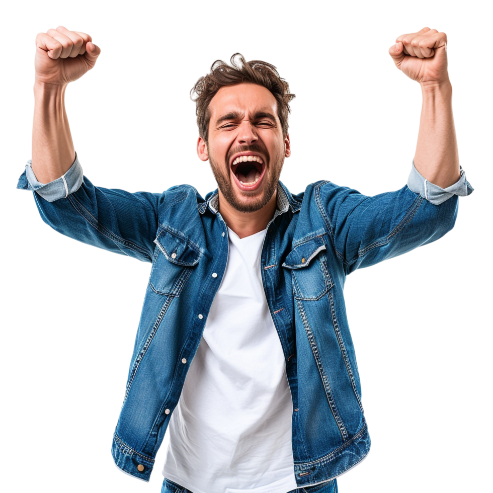 Man cheering isolated on transparent png