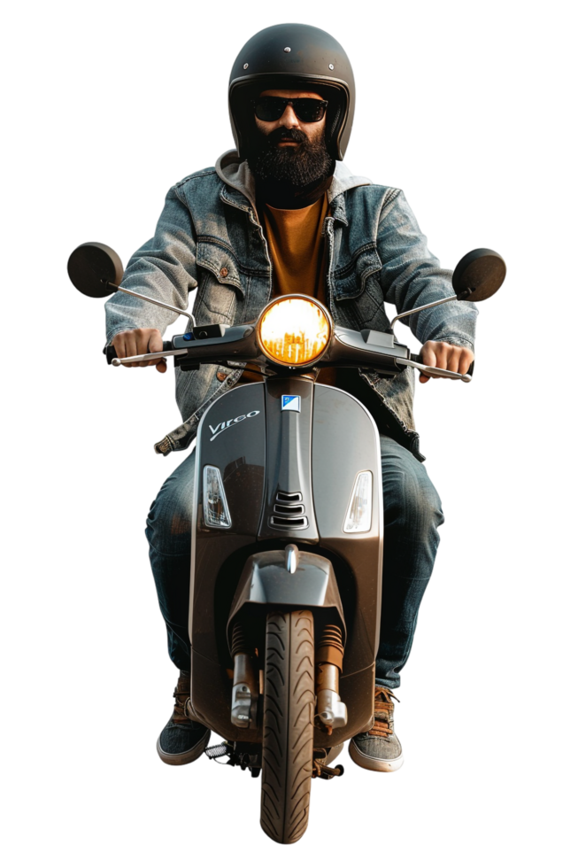 Man riding scooter alone against transparent background png