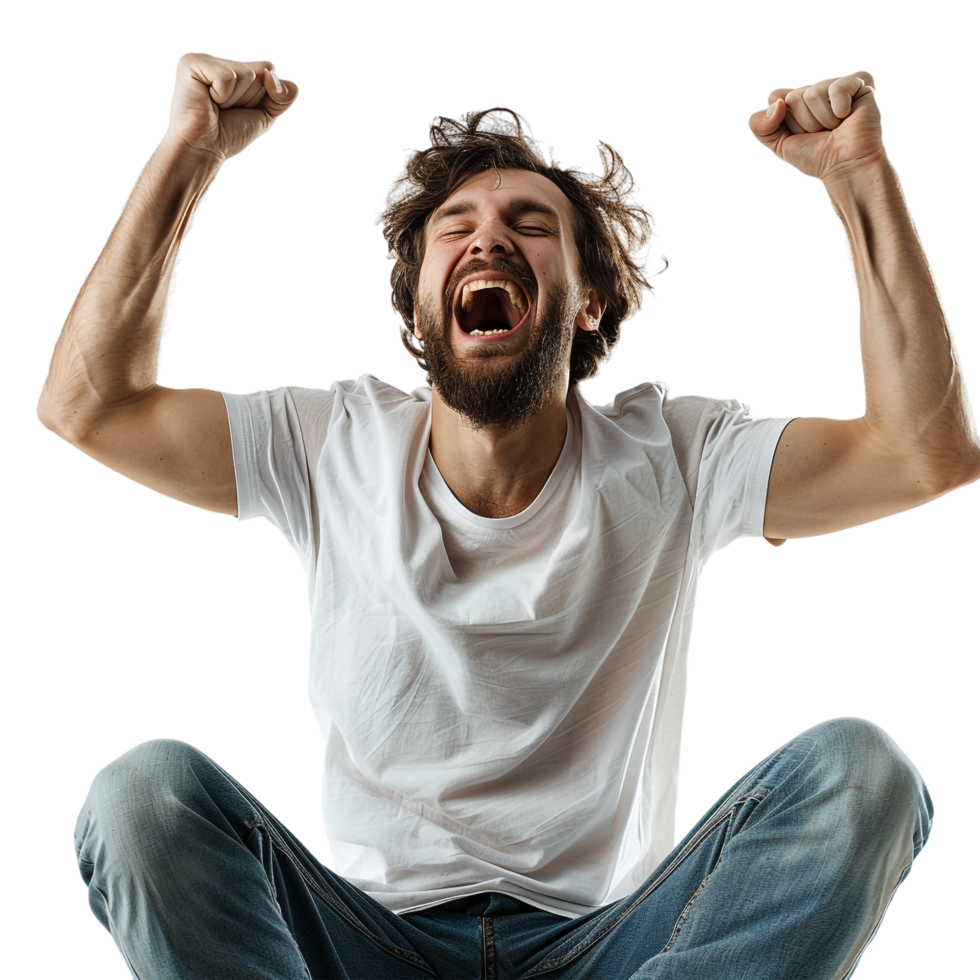 Man cheering isolated on transparent png