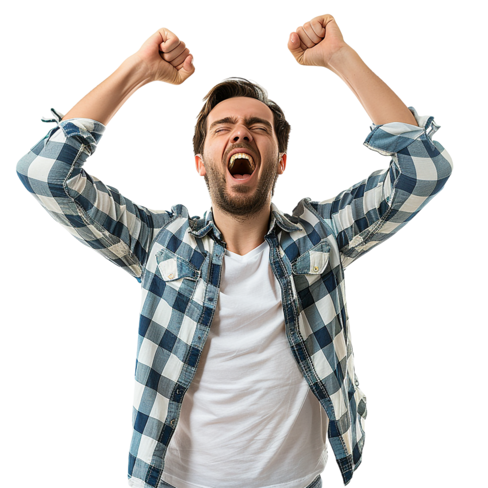 Man cheering isolated on transparent png