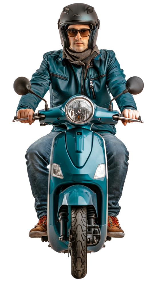 Man riding scooter alone against transparent background png