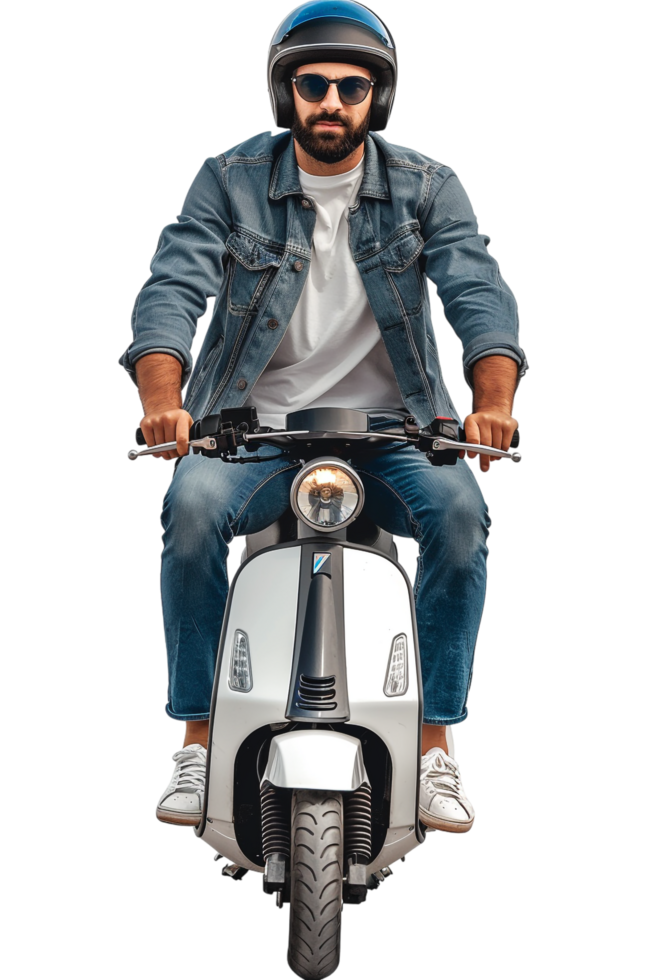 Man riding scooter alone against transparent background png