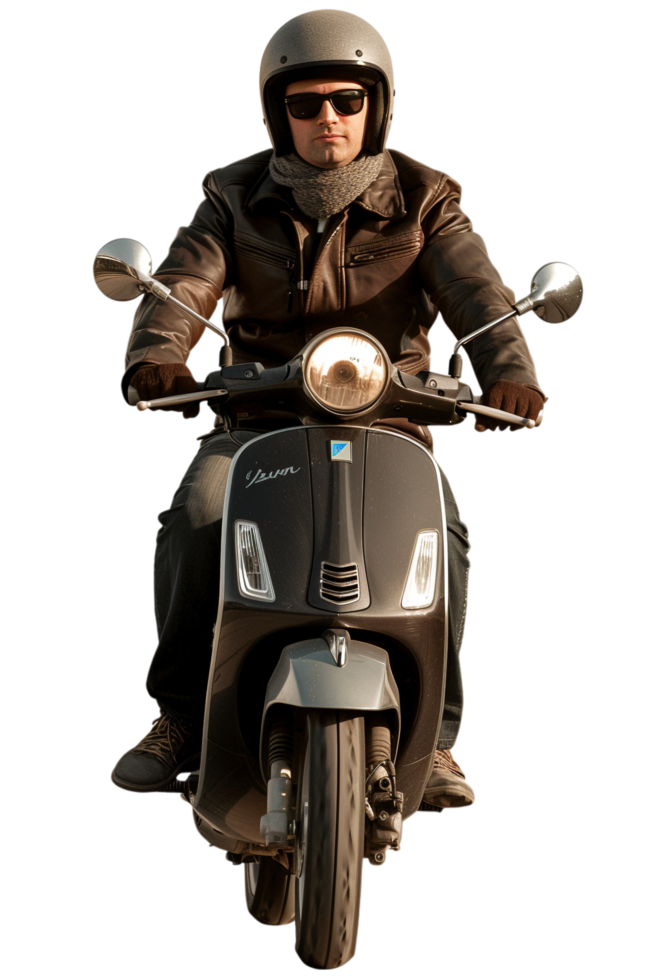 Man riding scooter alone against transparent background png