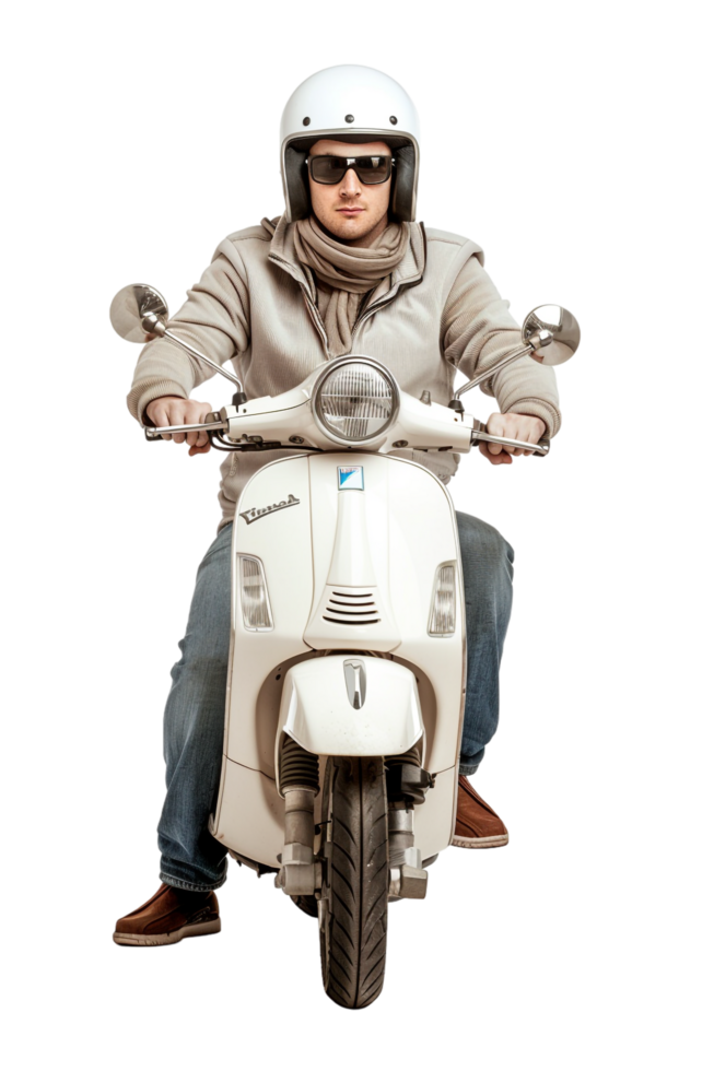 Man riding scooter alone against transparent background png