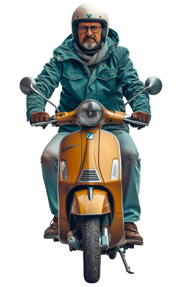 Man riding scooter alone against transparent background png