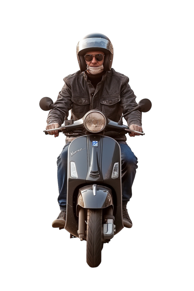 Man riding scooter alone against transparent background png