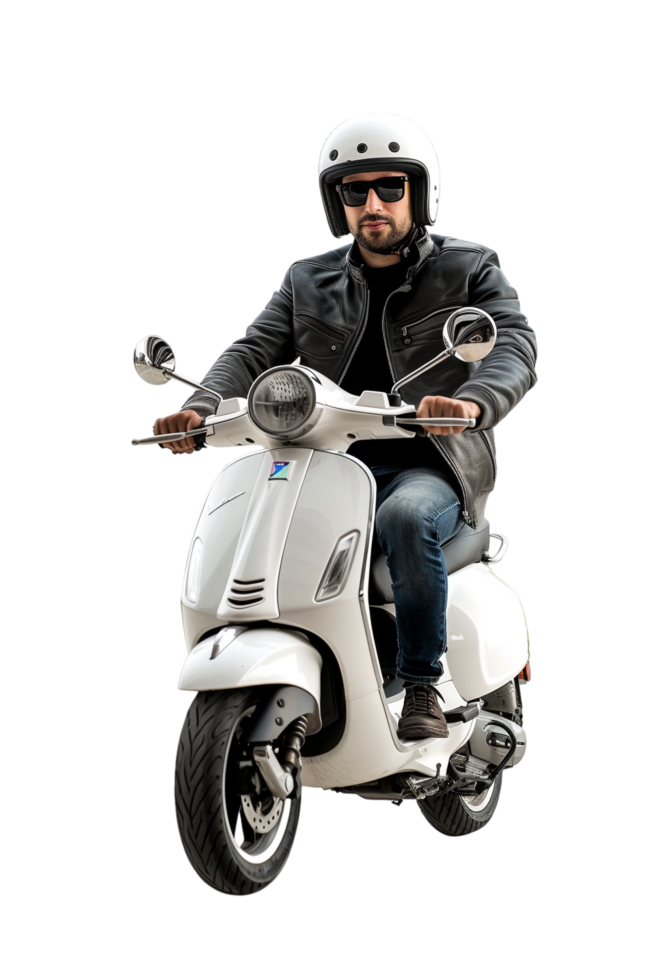 Man riding scooter alone against transparent background png