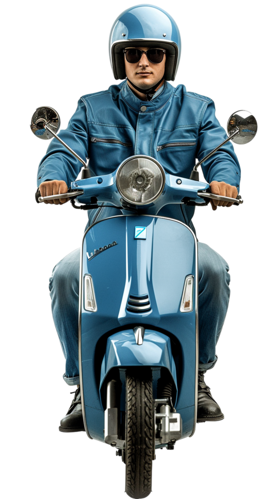 Man riding scooter alone against transparent background png
