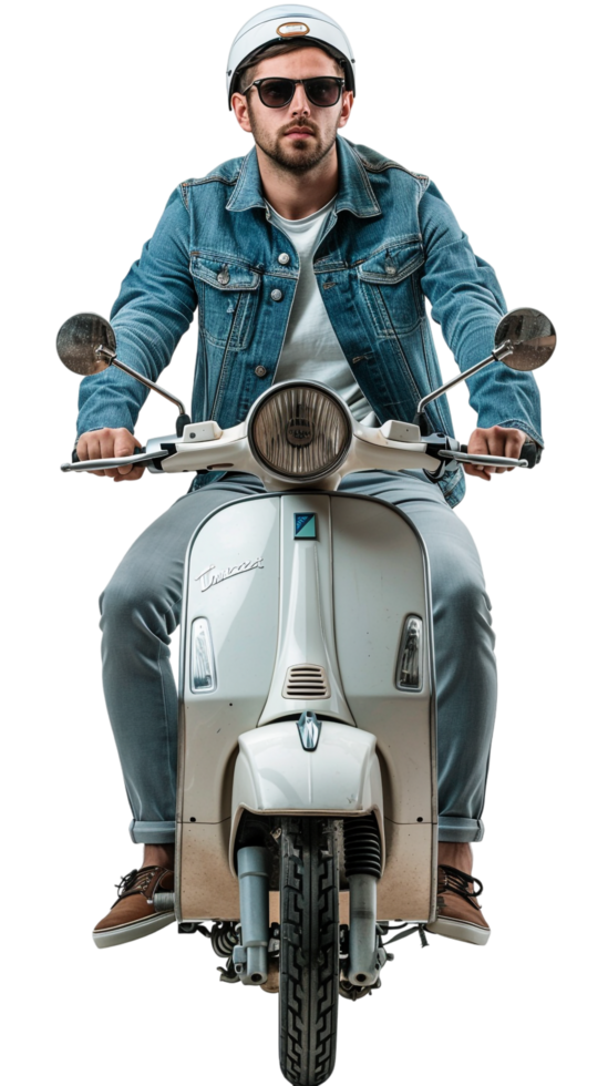 Man riding scooter alone against transparent background png