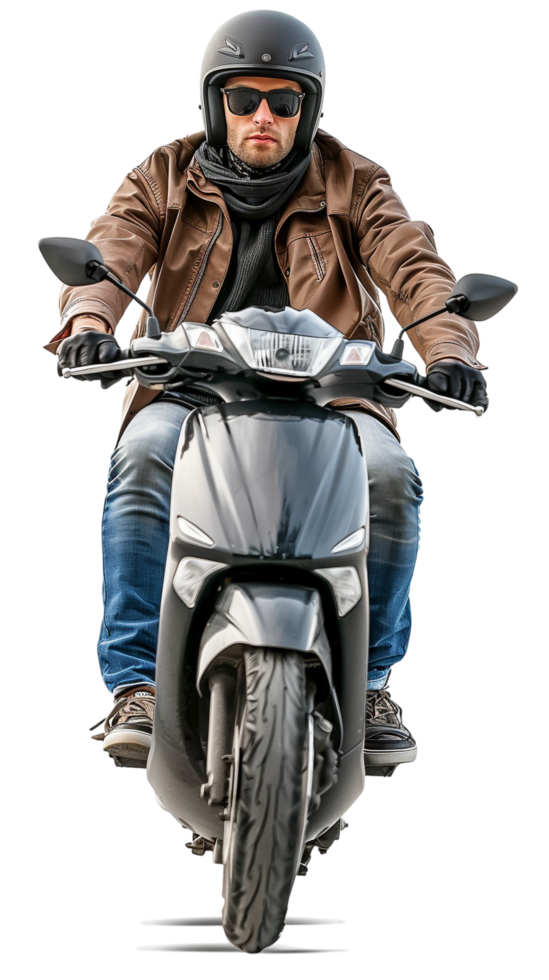 Man riding scooter alone against transparent background png