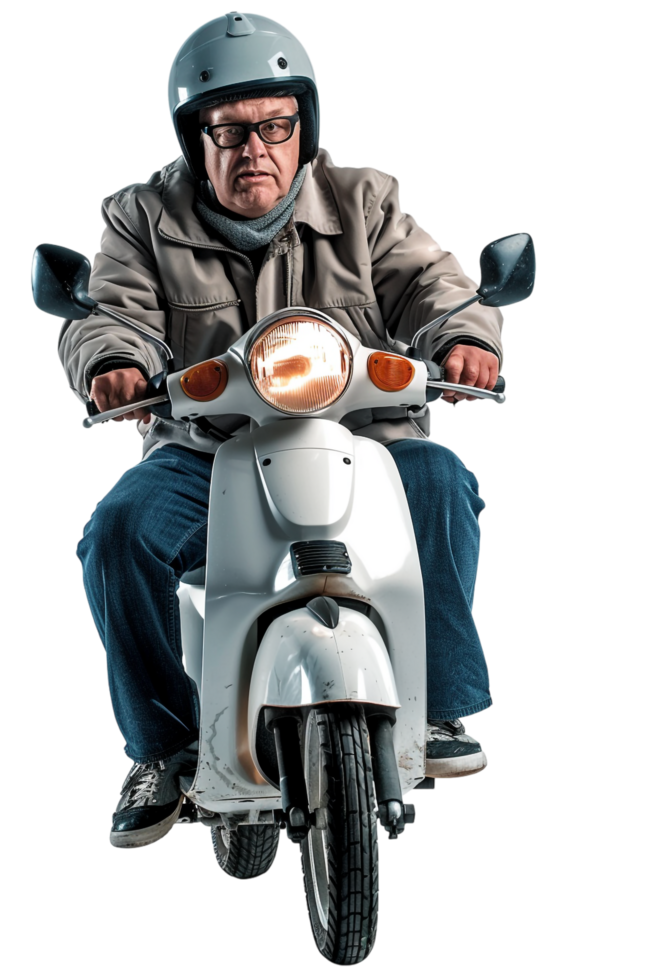 Man riding scooter alone against transparent background png