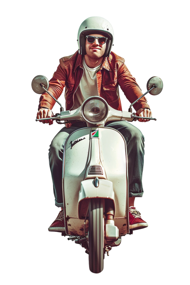 Man riding scooter alone against transparent background png
