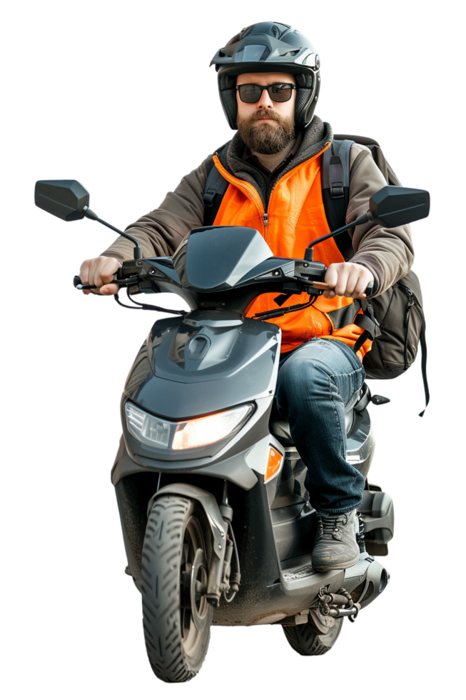 Man riding scooter alone against transparent background png