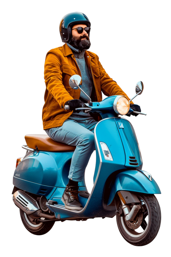 Man riding scooter alone against transparent background png