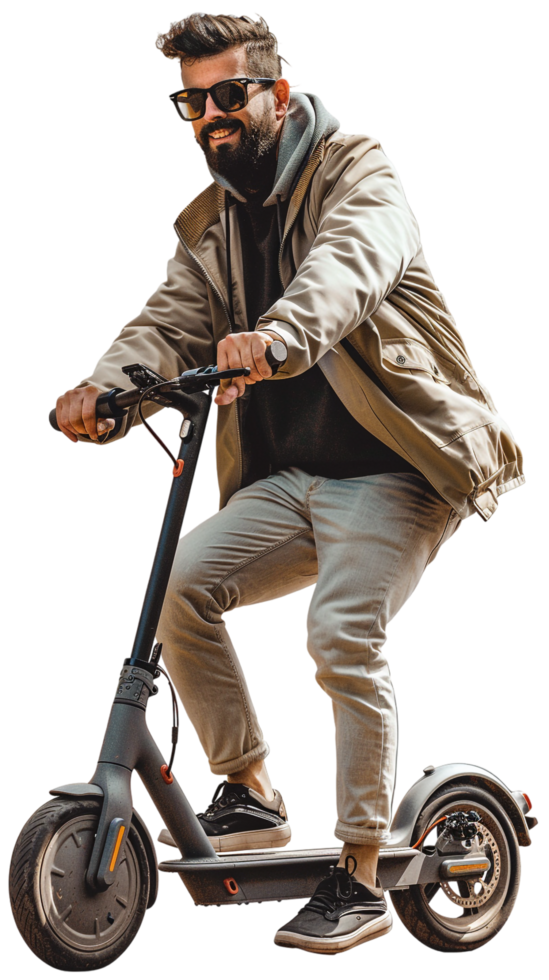 Man riding scooter alone against transparent background png