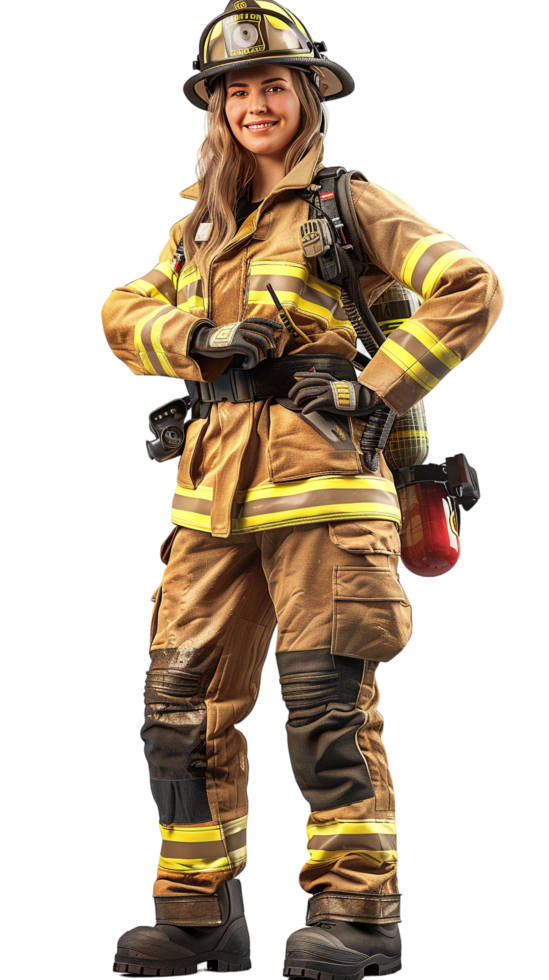 Female firefighter with crossed arms on transparent background png