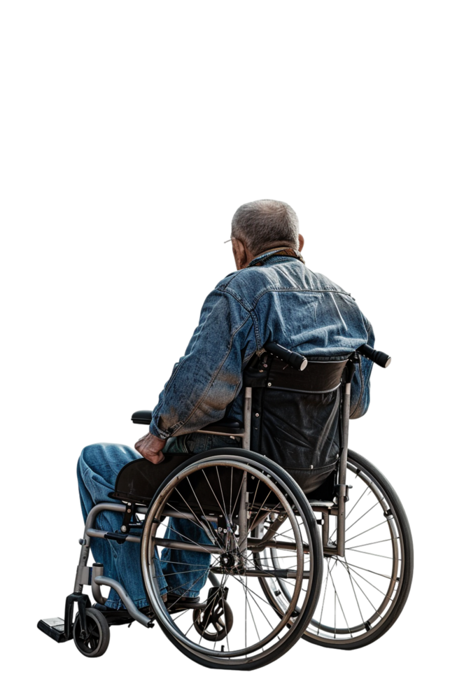 Old man on wheelchair alone against transparent background png