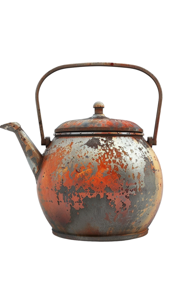 Old teapot isolated against transparent background png