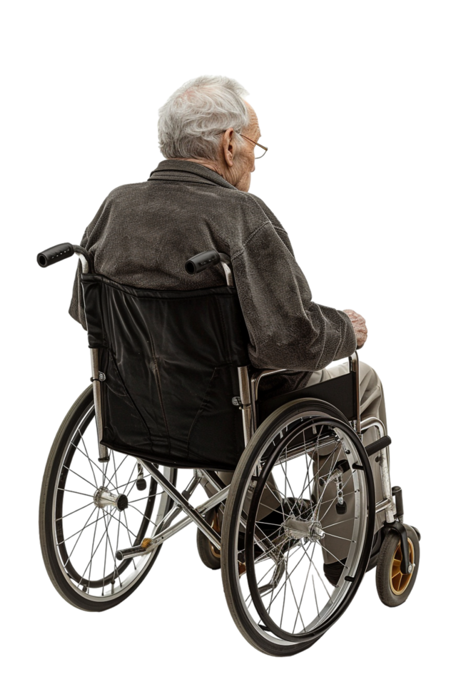 Old man on wheelchair alone against transparent background png