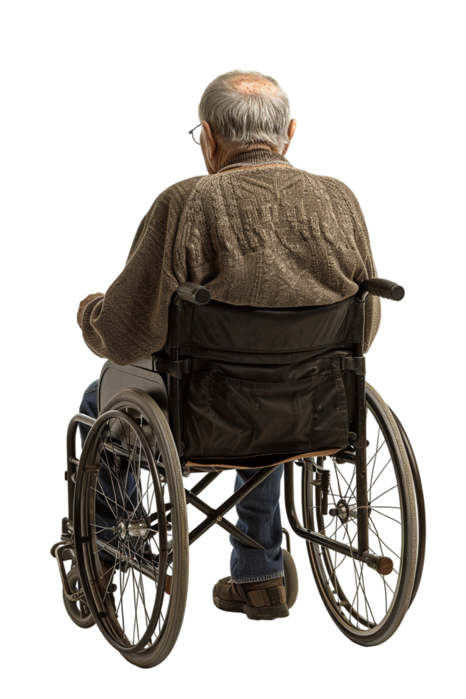 Old man on wheelchair alone against transparent background png