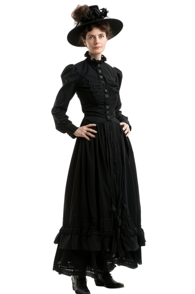 Old-fashioned woman alone against transparent background png
