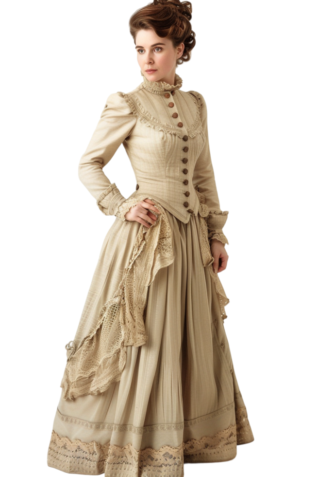Old-fashioned woman alone against transparent background png