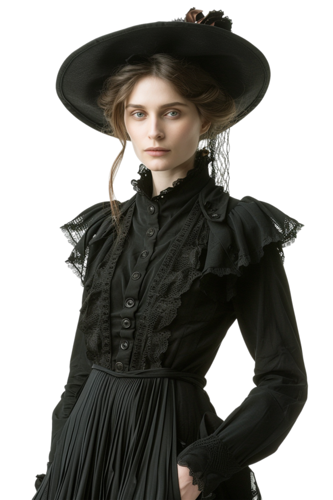 Old-fashioned woman alone against transparent background png