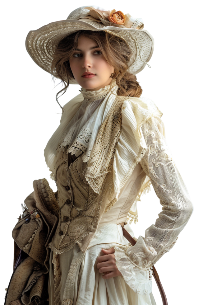 Old-fashioned woman alone against transparent background png