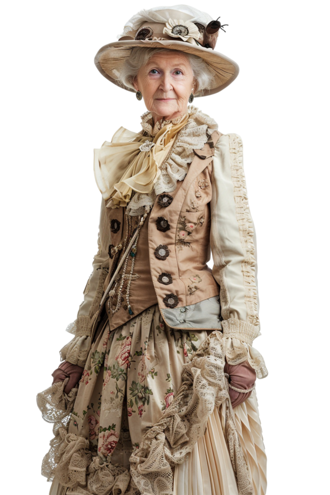 Old-fashioned woman alone against transparent background png