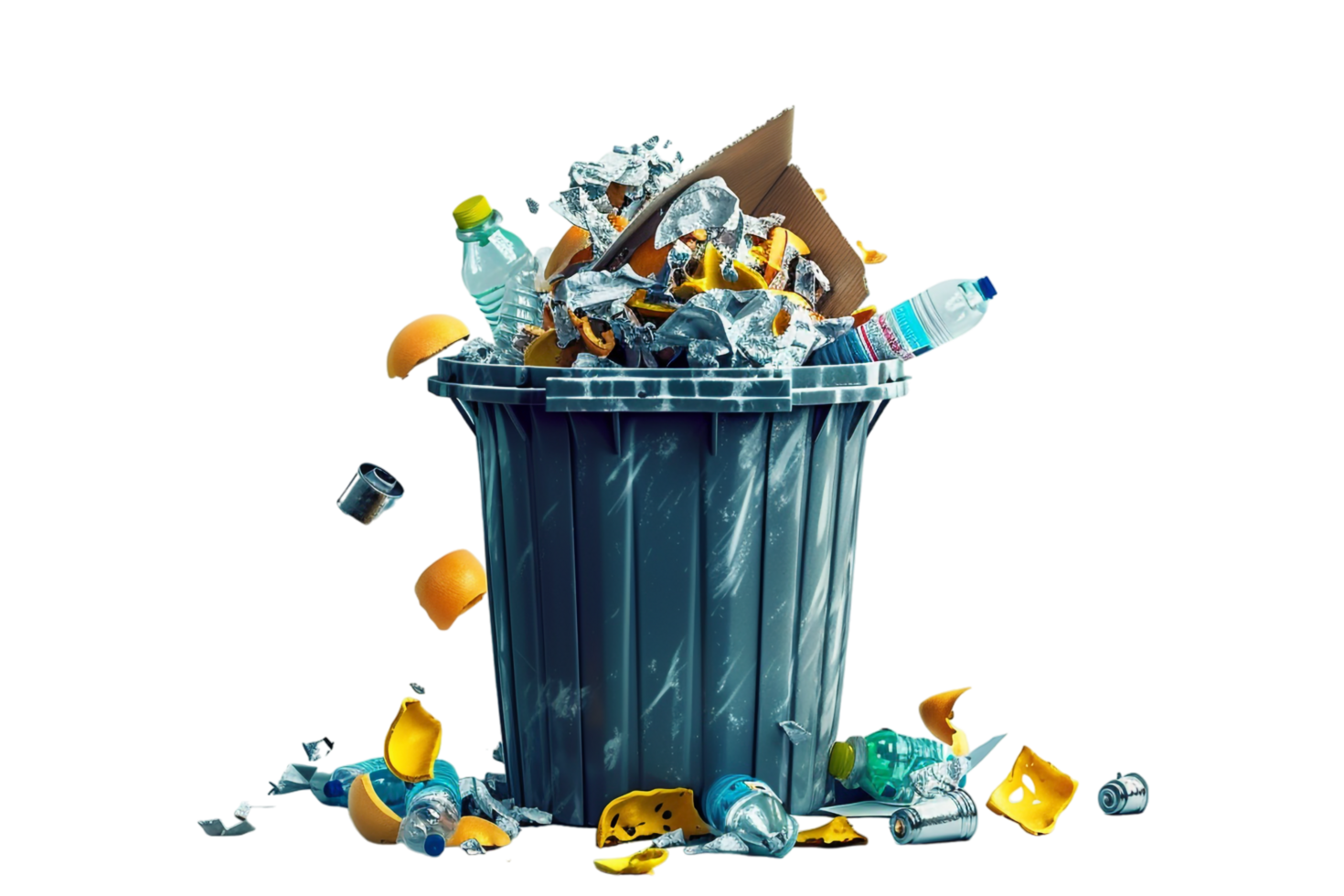 Overflowing trash can on transparent background png