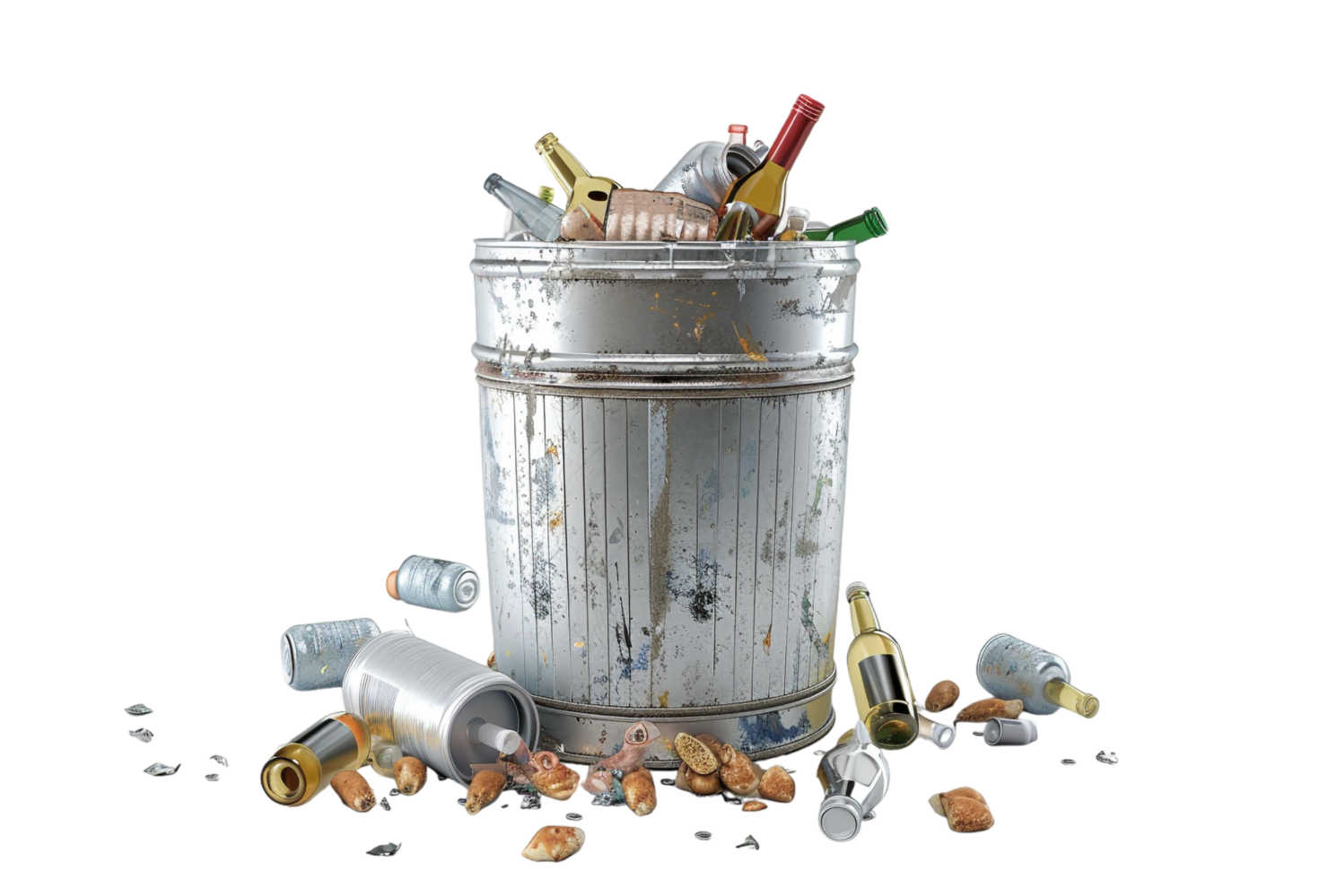 Overflowing trash can on transparent background png