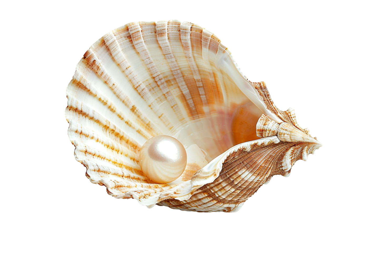 Open seashell with pearl isolated against transparent background png