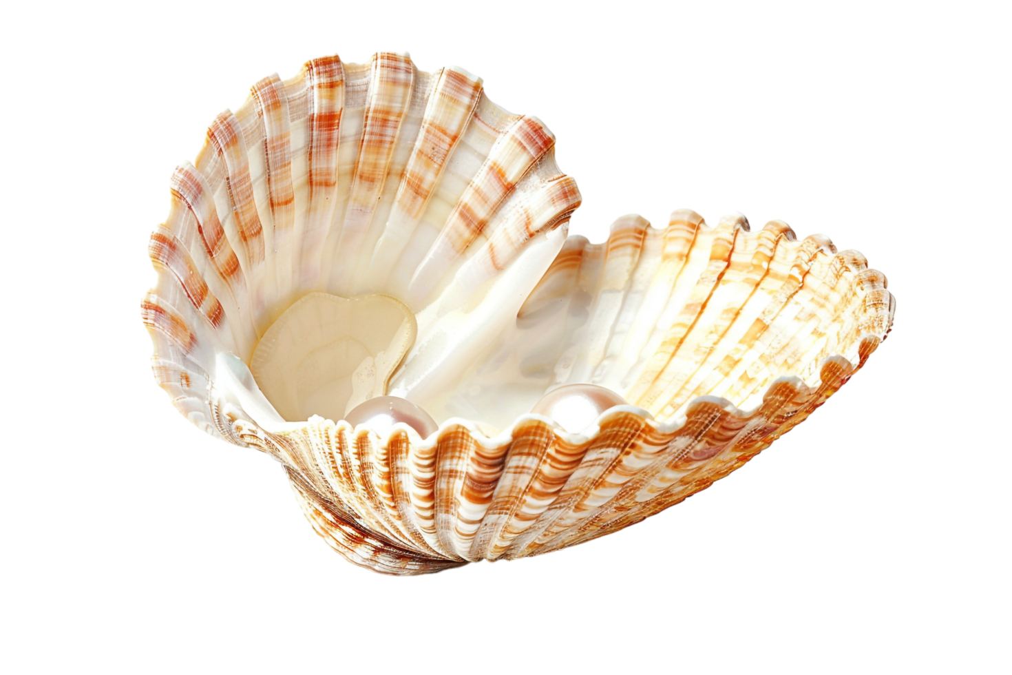 Open seashell with pearl isolated against transparent background png